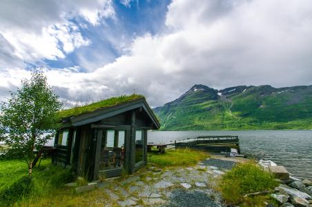 北部，挪威，河，房子，性质