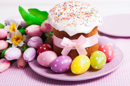 装饰，鸡蛋，郁金香，复活节，假期，祝福，春天，蛋糕