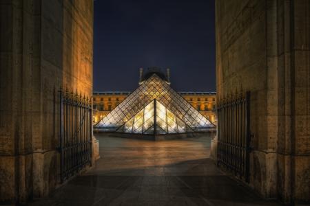 巴黎，париж，法国，博物馆，罗浮宫，夜，金字塔