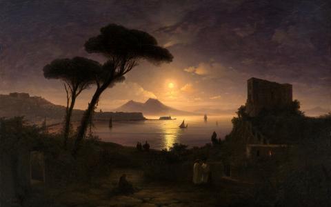 Aivazovsky，月光之夜，船只