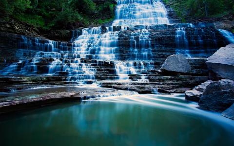 阿尔比恩瀑布，安大略省汉密尔顿，瀑布，瀑布