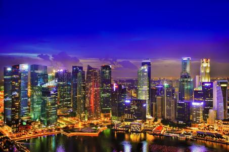 新加坡，夜晚，灯光，摩天大楼