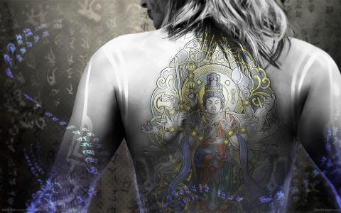 魔鬼第三，女孩，背部，纹身，象形文字