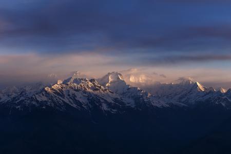 尼泊尔，喜马拉雅山，全景，通行证，黎明