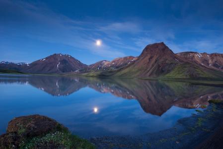 冰岛，暮光之城，傍晚，山脉，湖泊