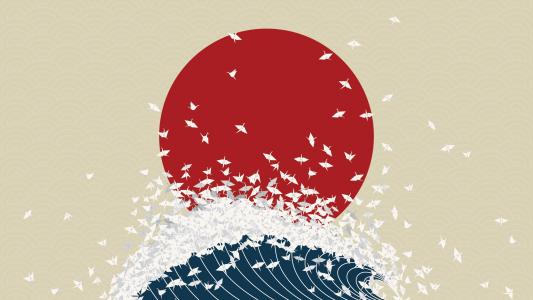 朝阳，波浪，折纸，日本