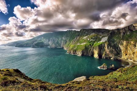 景观，自然，海洋，水，岩石，云，爱尔兰