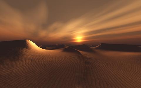 沙，沙丘，日落，日出