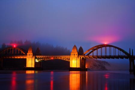 俄勒冈州，河，桥，夜，灯