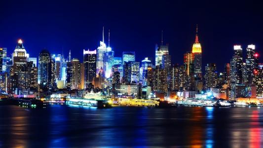 纽约，夜晚，灯光，曼哈顿，纽约，美国，晚上