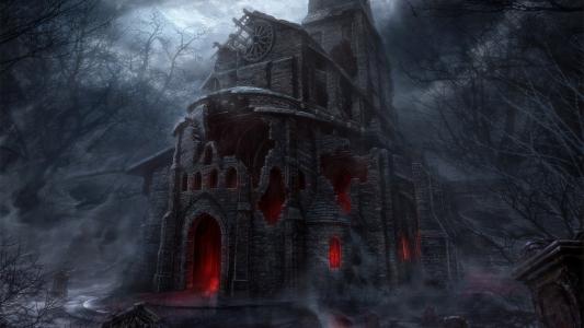 暗黑破坏神3，游戏，哥特式大教堂，晚上，公墓，树木，满月