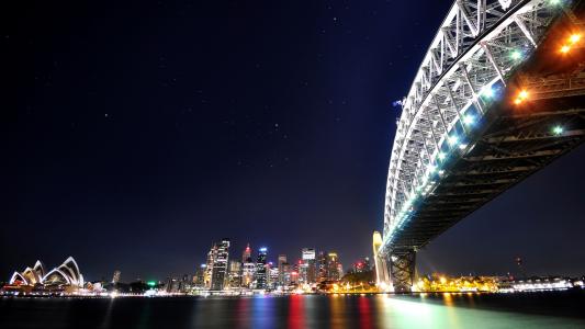 悉尼，澳大利亚，夜，灯，桥，城市