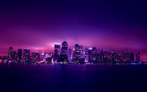 纽约，曼哈顿，城市，城市，夜，夜，灯光，摩天大楼