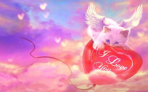小猫，气球，心脏，翅膀，天使