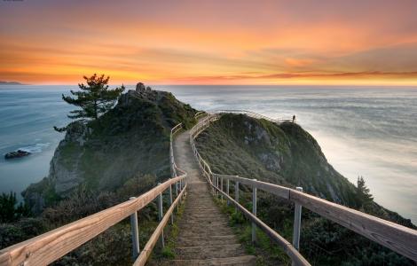 加利福尼亚州，景观，日落，海洋，路径，步骤