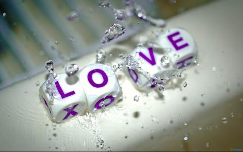 立方体，水，滴，溅，字，爱