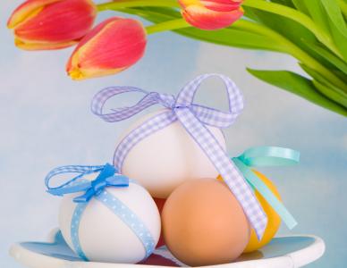 鸡蛋，春天，复活节，郁金香，复活节，鲜花
