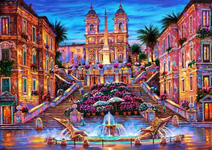 罗马，西班牙楼梯，教堂，建筑，绘画，罗伯特菲纳莱
