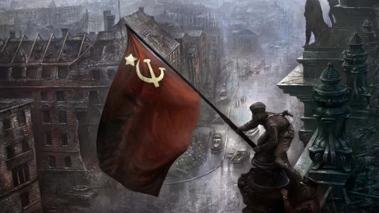 胜利，战争结束，红旗，德国国会，柏林，德国，苏联