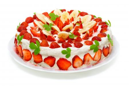 蛋糕，草莓，奶油，釉，香蕉