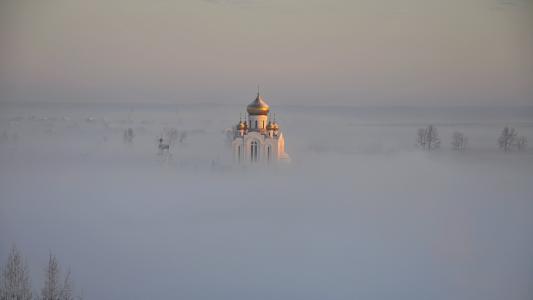 寺，起雾，圆顶，景观