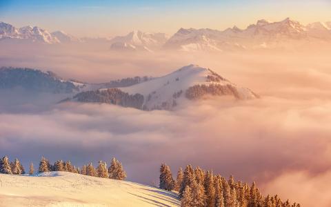 高峰，景观，山，瑞士，云