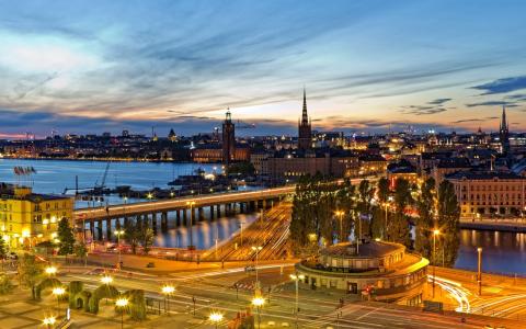 斯德哥尔摩，城市，灯光