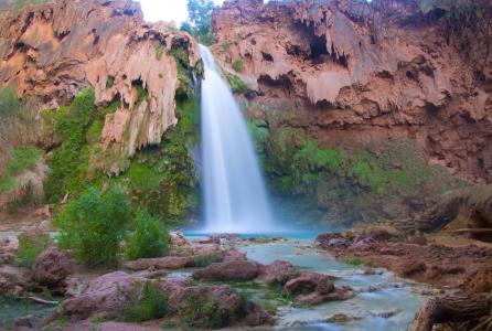 哈瓦苏瀑布，亚利桑那州，大峡谷，哈瓦苏瀑布，亚利桑那州，大峡谷，大峡谷，悬崖，瀑布