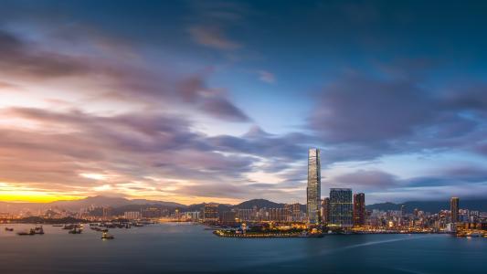 香港，日落，壁纸