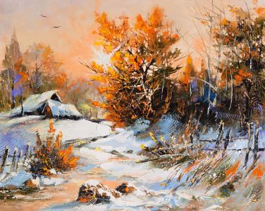 冬天的场景，完美，房屋，村庄，景观