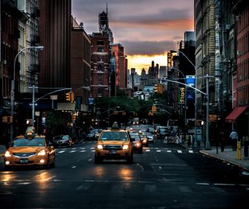 黎明，街道，纽约，出租车