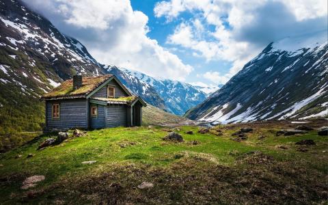挪威，挪威，山，小屋，景观