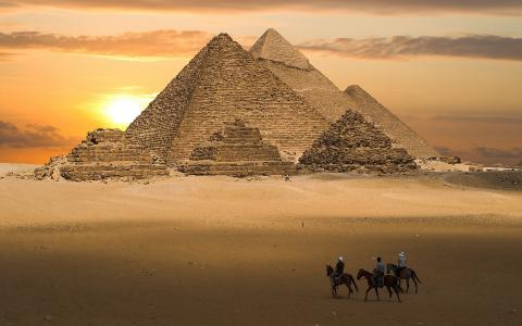沙子，金字塔，骑士，埃及