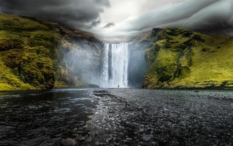 冰岛，斯科加瀑布，冰岛，瀑布，斯科加瀑布，岩石