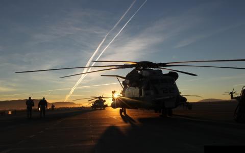 直升机，日落，CH-53，日落，直升机，军事艺术，军队