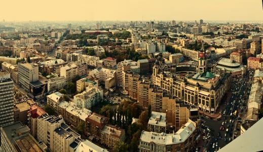 城市，基辅，从上面，房子，街道，汽车