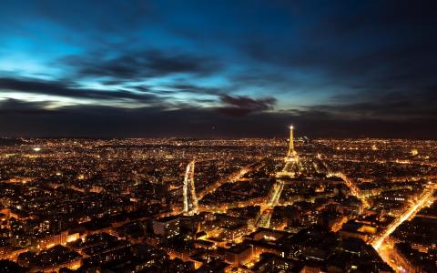 巴黎，艾菲尔铁塔，城市，夜晚