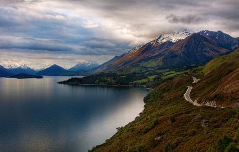 景观，新西兰，山脉，河流，皇后镇
