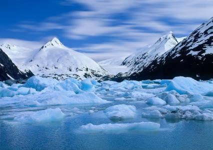 波特格冰川，阿拉斯加，冰川，阿拉斯加，山脉，水，雪，山峰