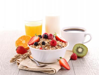 食物，早餐，健康，咖啡，麦片，食物，果汁，水果