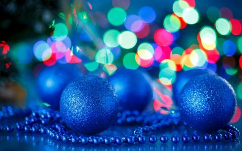 新的一年，蓝色，珠子，球，发光