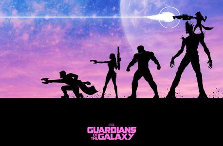 银河卫士，彼得奎尔，Star-Lord，卡莫拉，驱逐舰Drax，Groot，火箭