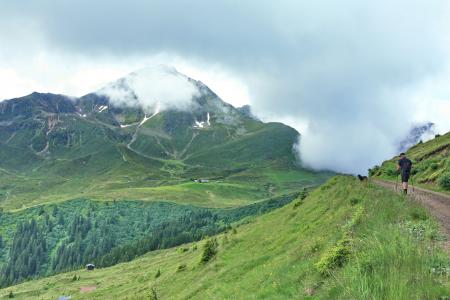 阿尔卑斯山，山，旅游，路，云，全景，视图