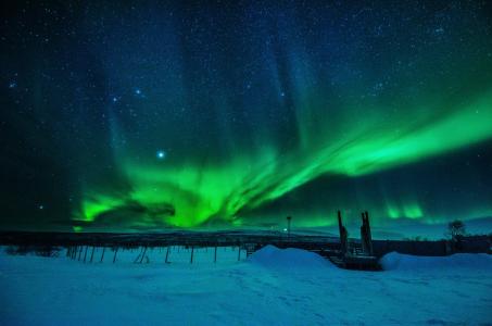 北极光，风景，冬天，雪，Enontekiö，Enontekion，芬兰，芬兰