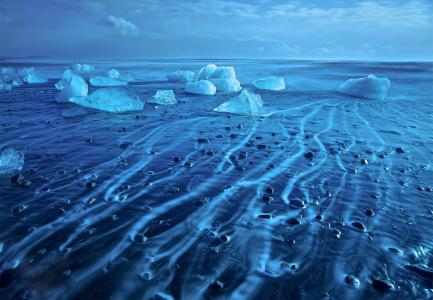 海，水，冲浪，冰，石头，蓝色背景