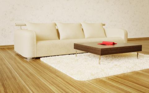橡木地板，白色沙发，垫子