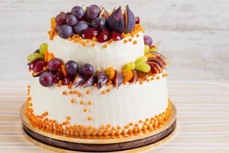 两层，蛋糕，水果，无花果，葡萄，沙棘