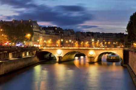 法国，桥，河，塞纳河，巴黎，夜，灯笼