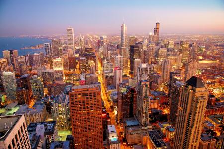 城市，芝加哥，早晨，城市，摩天大楼