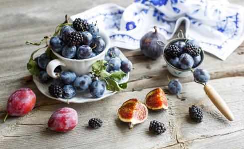 浆果，李子，黑莓，无花果，无花果，静物